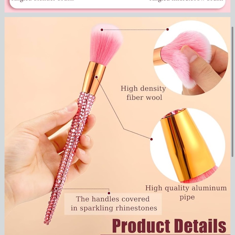 Pink and Silver crystallized bedazzled 13 piece Makeup Brush Set with holder - Picture 3 of 7